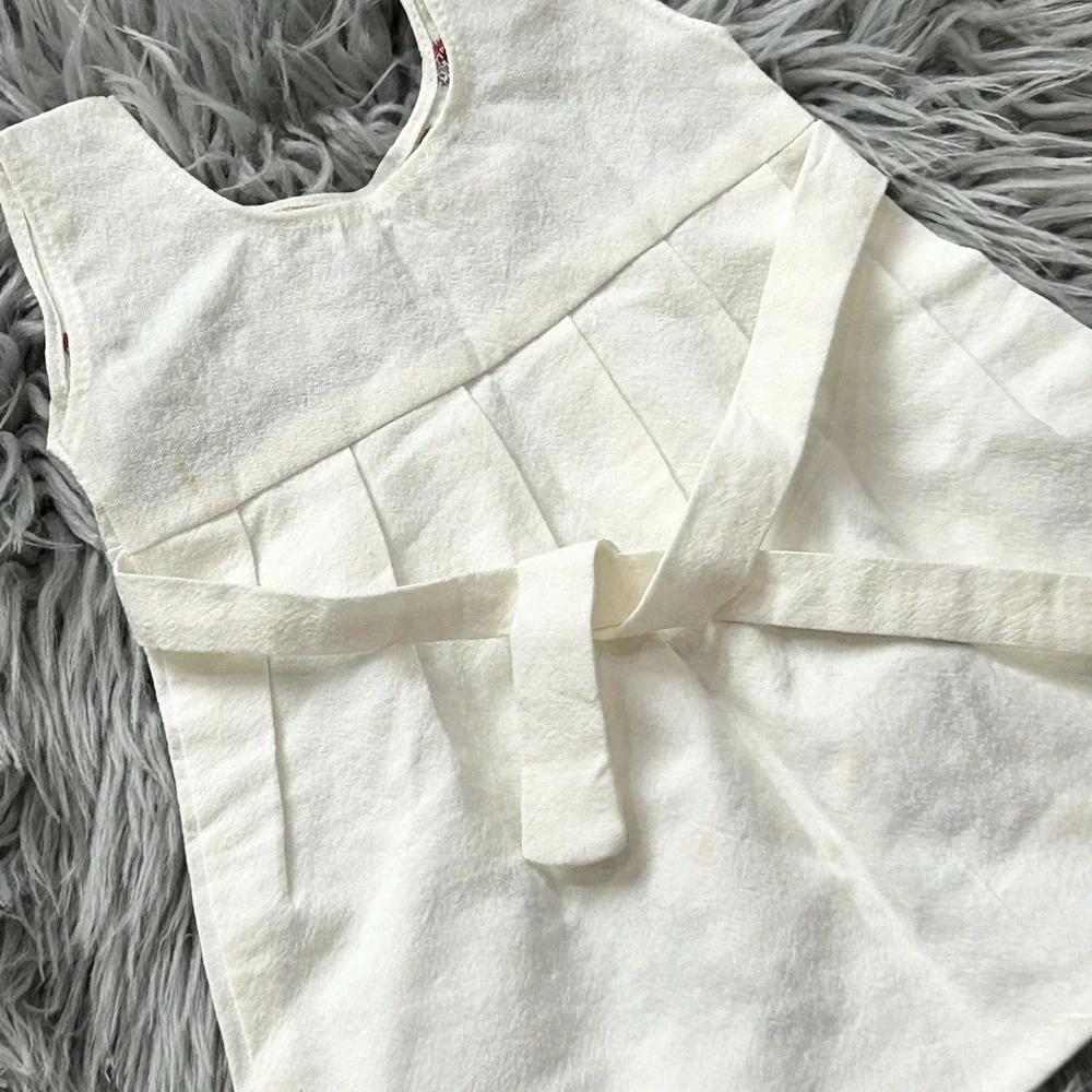 Handmade Girls White Cotton Dress With Beautifully Embroidered Red Flowers SZ NB
